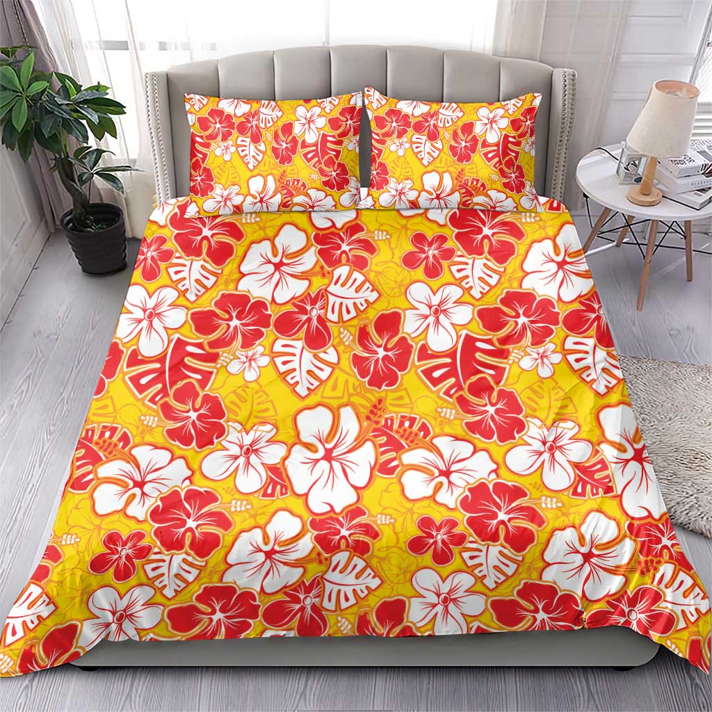 Yellow Hawaii Hibiscus Bedding Set Tropical Flowers Seamless Pattern - Polynesian Pride