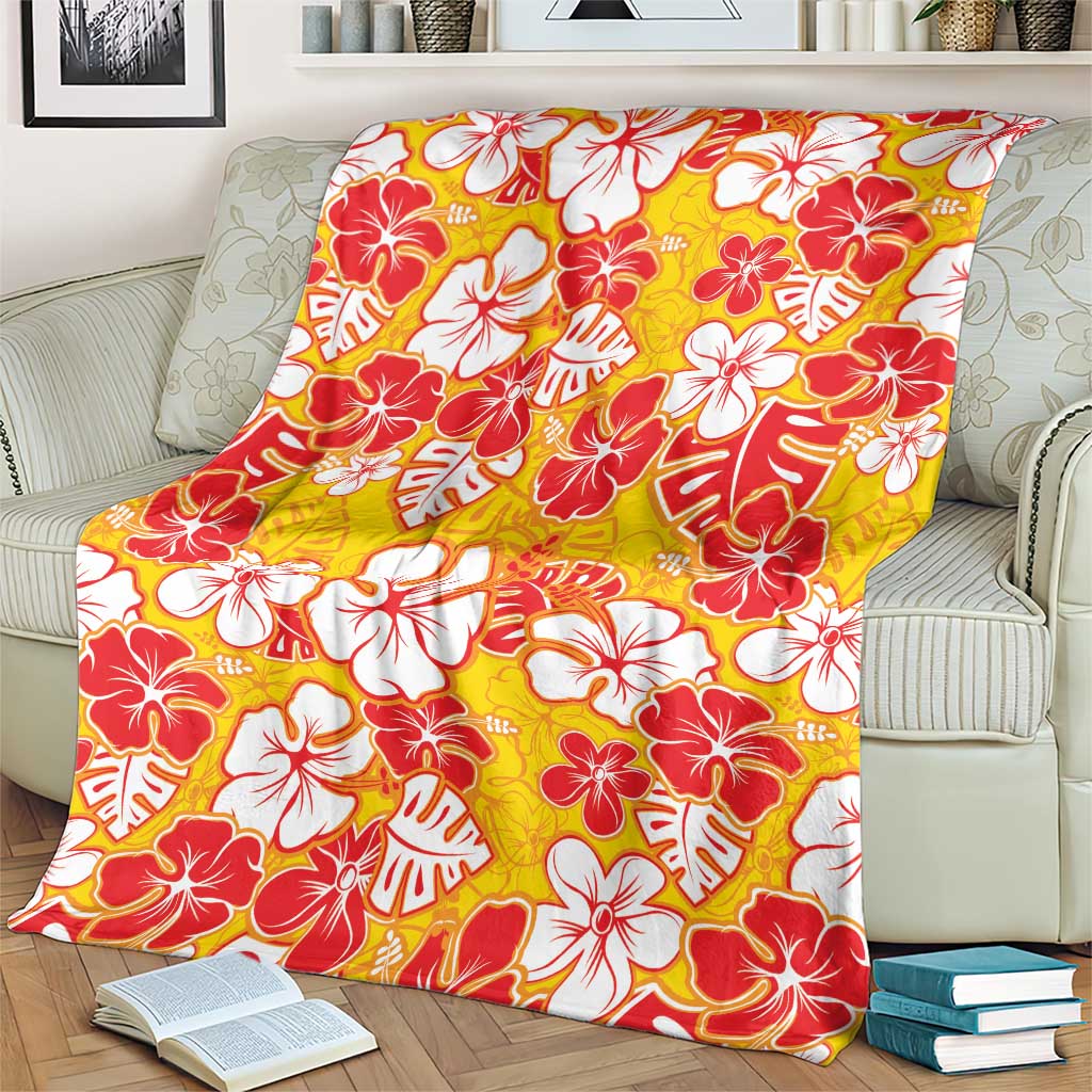 Yellow Hawaii Hibiscus Blanket Tropical Flowers Seamless Pattern - Polynesian Pride