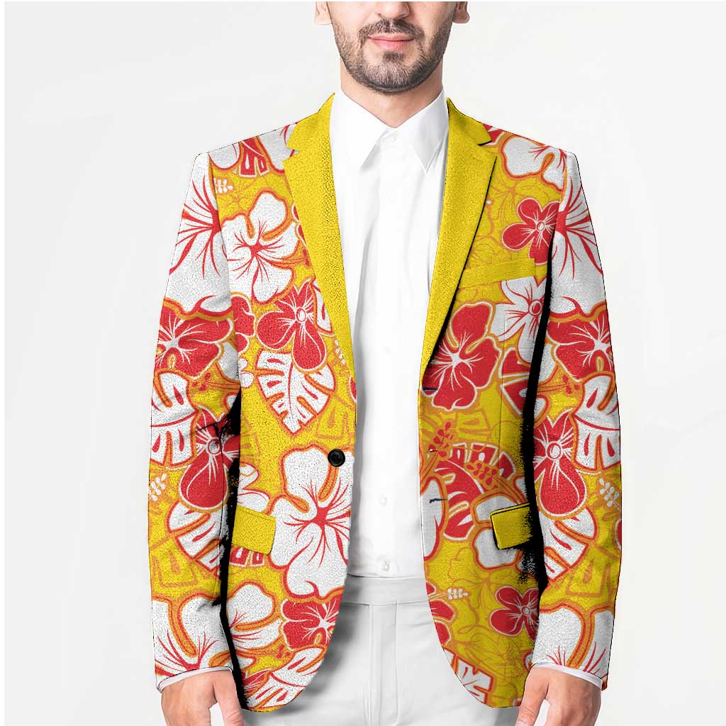Yellow Hawaii Hibiscus Blazer Tropical Flowers Seamless Pattern - Polynesian Pride