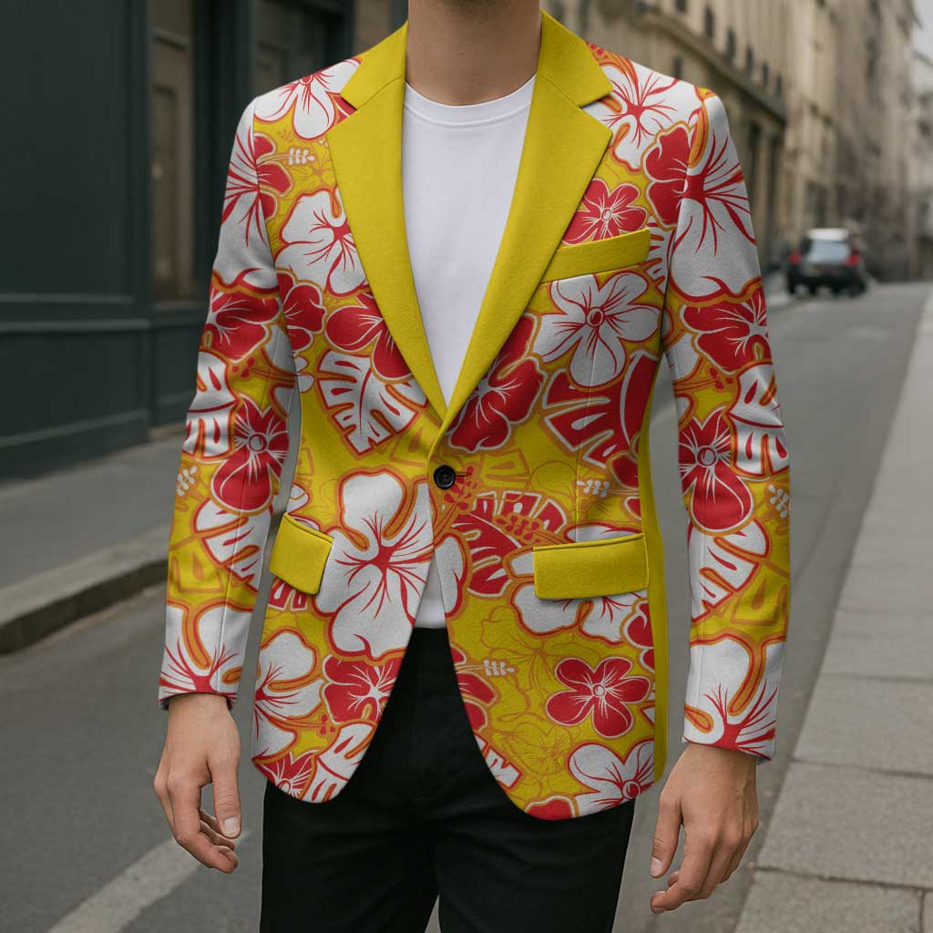 Yellow Hawaii Hibiscus Blazer Tropical Flowers Seamless Pattern - Polynesian Pride