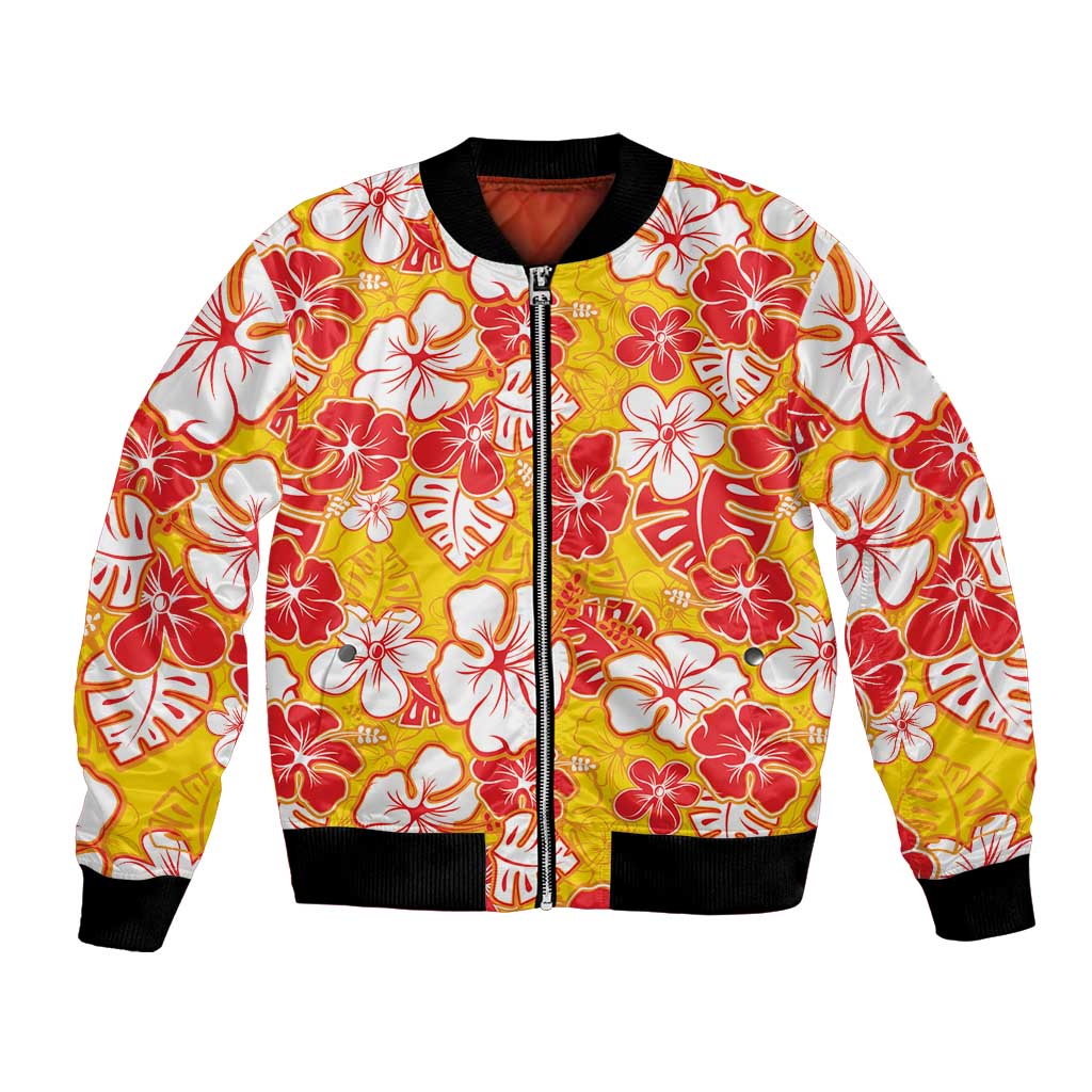 Yellow Hawaii Hibiscus Bomber Jacket Tropical Flowers Seamless Pattern LT14 Unisex Yellow - Polynesian Pride
