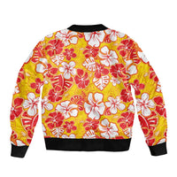 Yellow Hawaii Hibiscus Bomber Jacket Tropical Flowers Seamless Pattern LT14 - Polynesian Pride