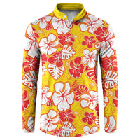 Yellow Hawaii Hibiscus Button Sweatshirt Tropical Flowers Seamless Pattern - Polynesian Pride