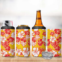 Yellow Hawaii Hibiscus 4 in 1 Can Cooler Tumbler Tropical Flowers Seamless Pattern - Polynesian Pride