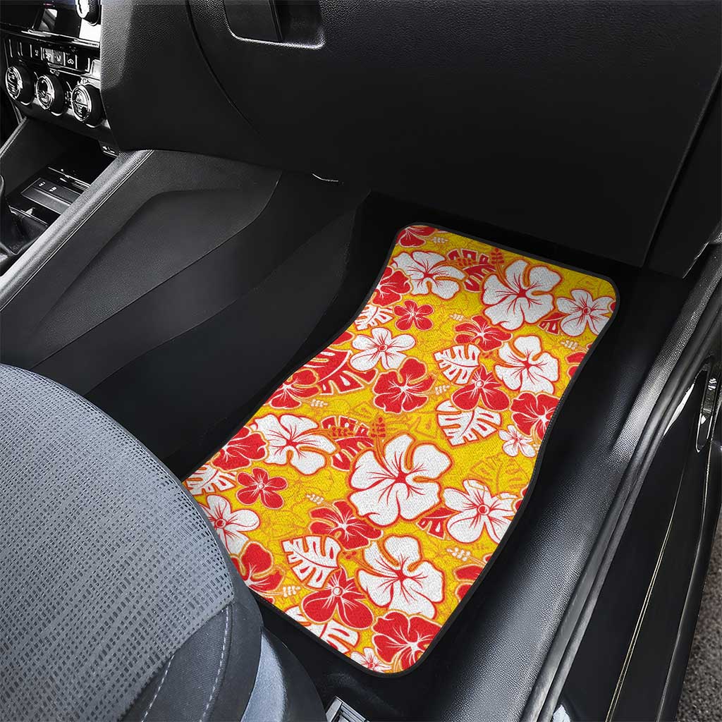 Yellow Hawaii Hibiscus Car Mats Tropical Flowers Seamless Pattern - Polynesian Pride