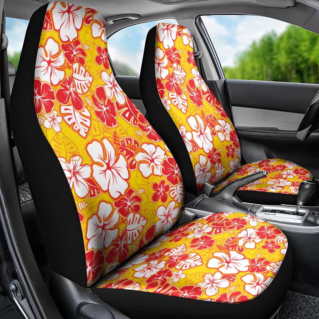 Yellow Hawaii Hibiscus Car Seat Cover Tropical Flowers Seamless Pattern - Polynesian Pride
