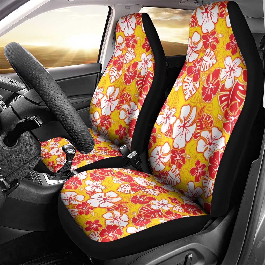 Yellow Hawaii Hibiscus Car Seat Cover Tropical Flowers Seamless Pattern - Polynesian Pride