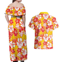 Yellow Hawaii Hibiscus Couples Matching Off Shoulder Maxi Dress and Hawaiian Shirt Tropical Flowers Seamless Pattern LT14 - Polynesian Pride