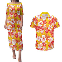 Yellow Hawaii Hibiscus Couples Matching Puletasi and Hawaiian Shirt Tropical Flowers Seamless Pattern LT14 Yellow - Polynesian Pride