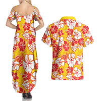 Yellow Hawaii Hibiscus Couples Matching Summer Maxi Dress and Hawaiian Shirt Tropical Flowers Seamless Pattern LT14 - Polynesian Pride