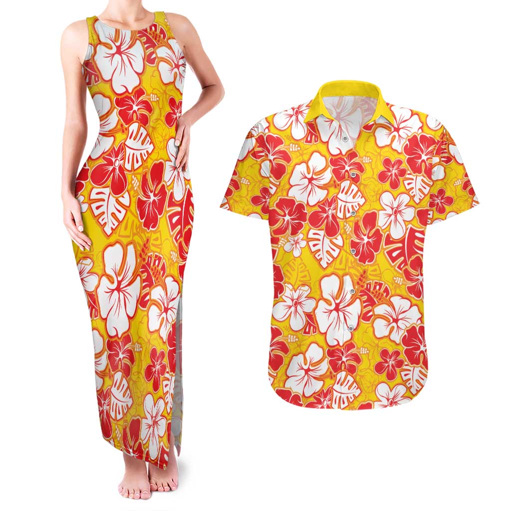 Yellow Hawaii Hibiscus Couples Matching Tank Maxi Dress and Hawaiian Shirt Tropical Flowers Seamless Pattern LT14 Yellow - Polynesian Pride