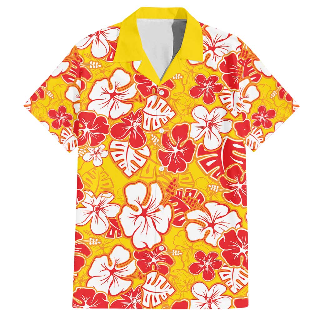 Yellow Hawaii Hibiscus Family Matching Long Sleeve Bodycon Dress and Hawaiian Shirt Tropical Flowers Seamless Pattern LT14 Dad's Shirt - Short Sleeve Yellow - Polynesian Pride
