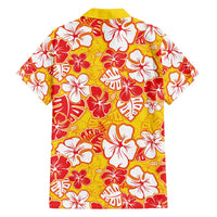 Yellow Hawaii Hibiscus Family Matching Long Sleeve Bodycon Dress and Hawaiian Shirt Tropical Flowers Seamless Pattern LT14 - Polynesian Pride