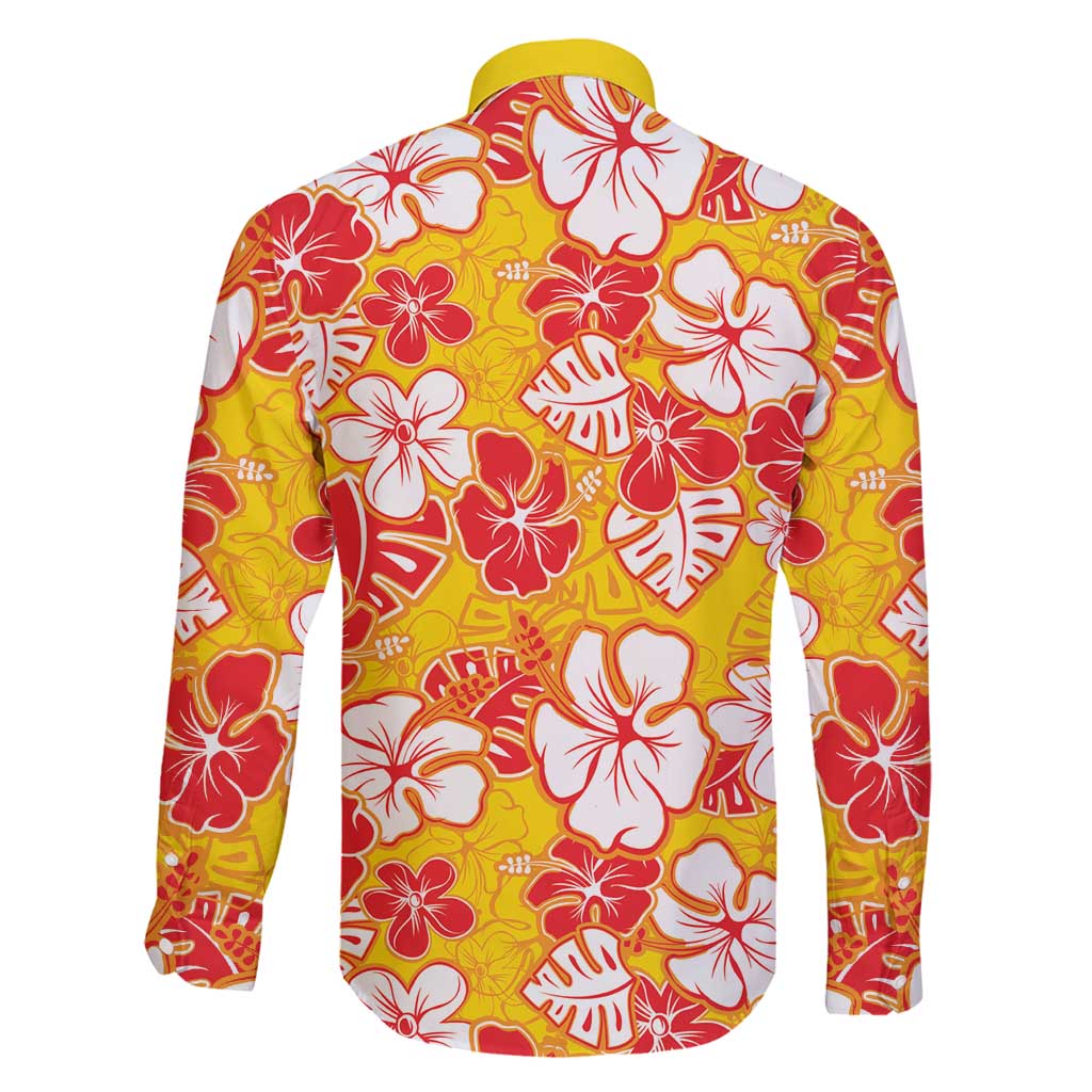 Yellow Hawaii Hibiscus Family Matching Off Shoulder Maxi Dress and Hawaiian Shirt Tropical Flowers Seamless Pattern - Polynesian Pride