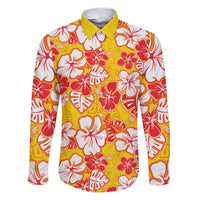 Yellow Hawaii Hibiscus Family Matching Puletasi and Hawaiian Shirt Tropical Flowers Seamless Pattern LT14 Dad's Shirt - Long Sleeve Yellow - Polynesian Pride