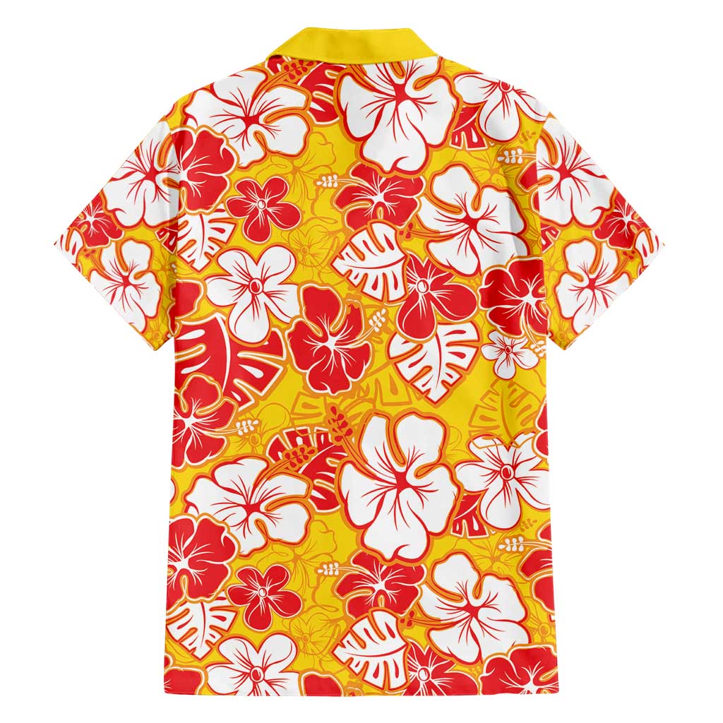 Yellow Hawaii Hibiscus Family Matching Short Sleeve Bodycon Dress and Hawaiian Shirt Tropical Flowers Seamless Pattern LT14 - Polynesian Pride