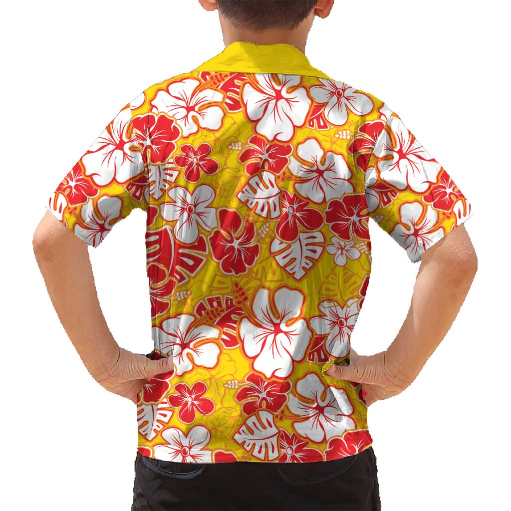 Yellow Hawaii Hibiscus Family Matching Summer Maxi Dress and Hawaiian Shirt Tropical Flowers Seamless Pattern LT14 - Polynesian Pride
