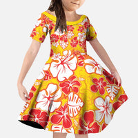 Yellow Hawaii Hibiscus Family Matching Summer Maxi Dress and Hawaiian Shirt Tropical Flowers Seamless Pattern LT14 Daughter's Dress Yellow - Polynesian Pride