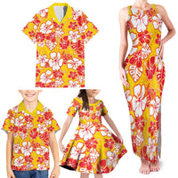Yellow Hawaii Hibiscus Family Matching Tank Maxi Dress and Hawaiian Shirt Tropical Flowers Seamless Pattern - Polynesian Pride
