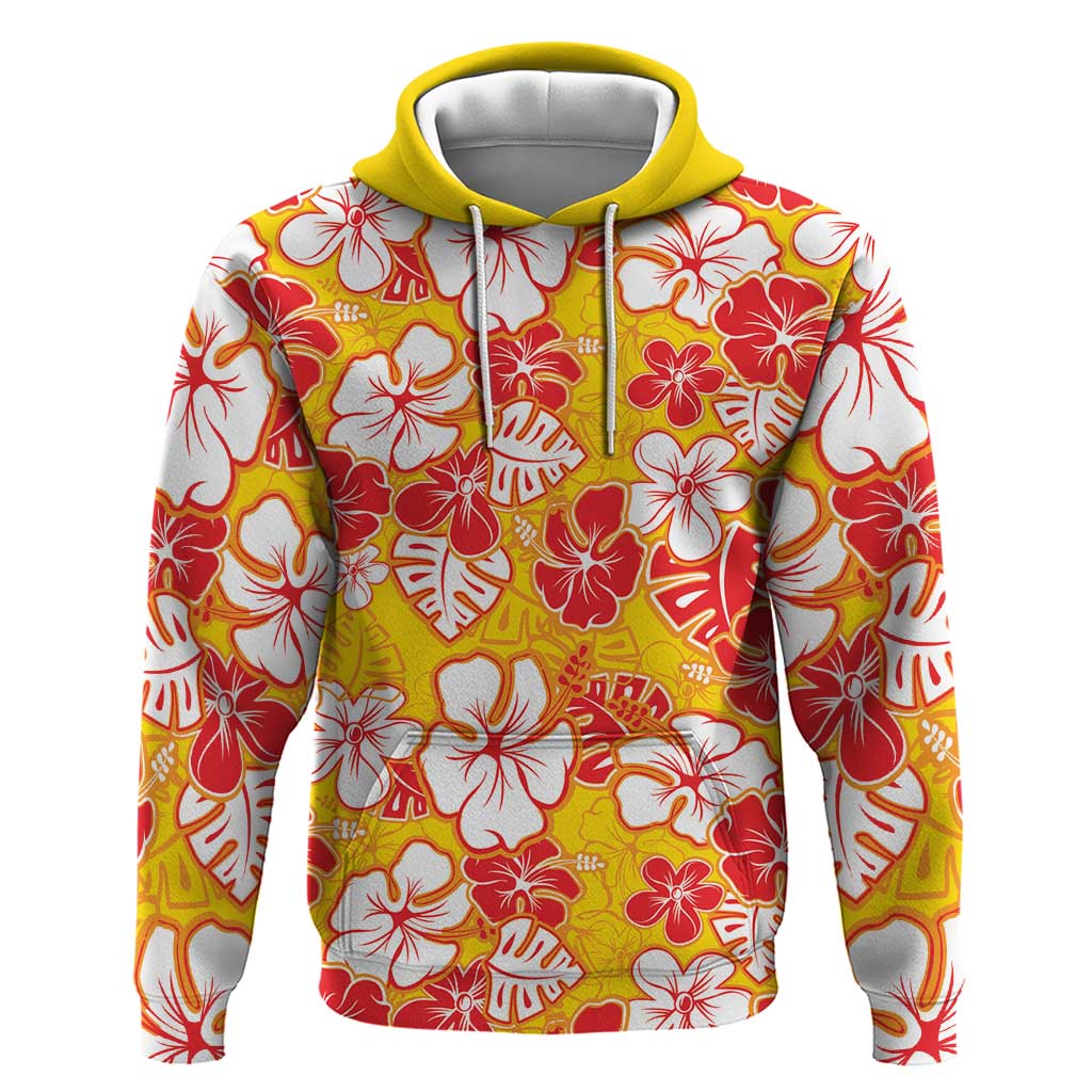 Yellow Hawaii Hibiscus Hoodie Tropical Flowers Seamless Pattern - Polynesian Pride