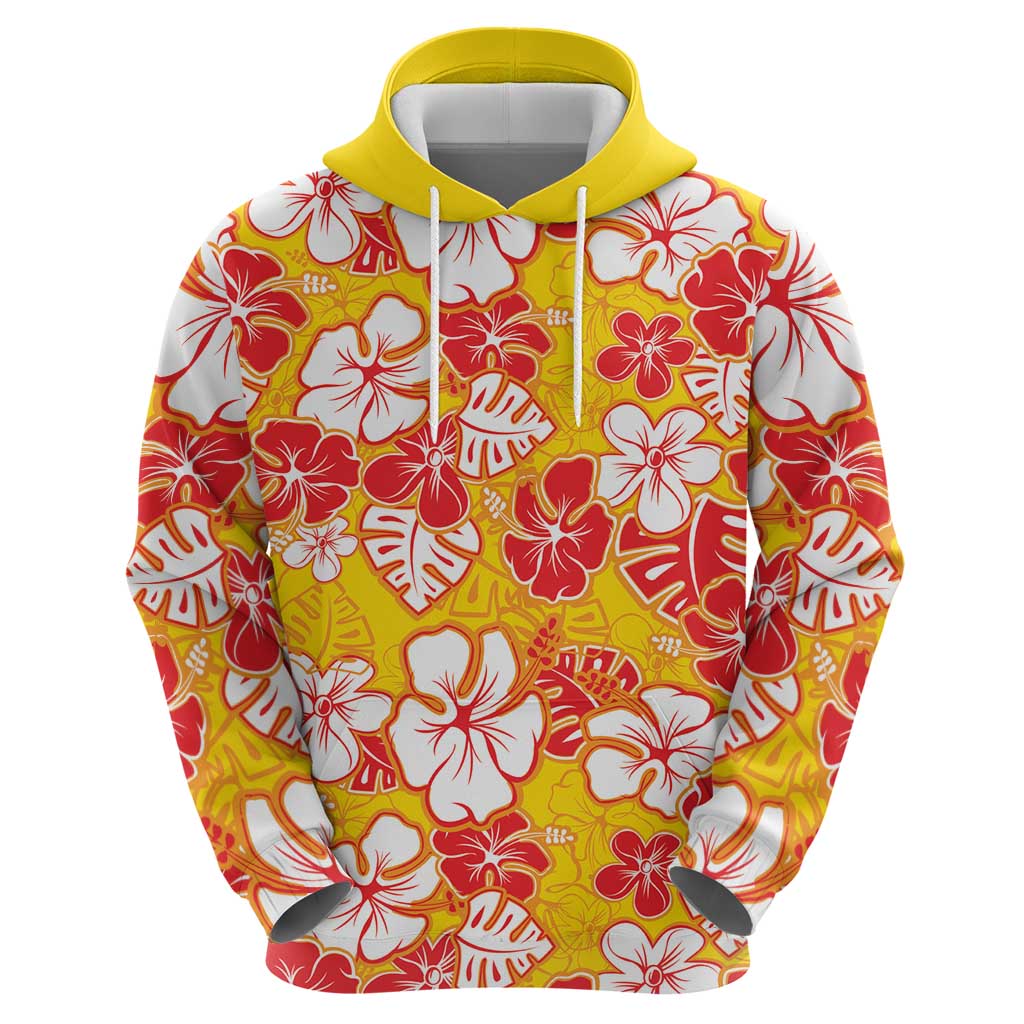 Yellow Hawaii Hibiscus Hoodie Tropical Flowers Seamless Pattern - Polynesian Pride