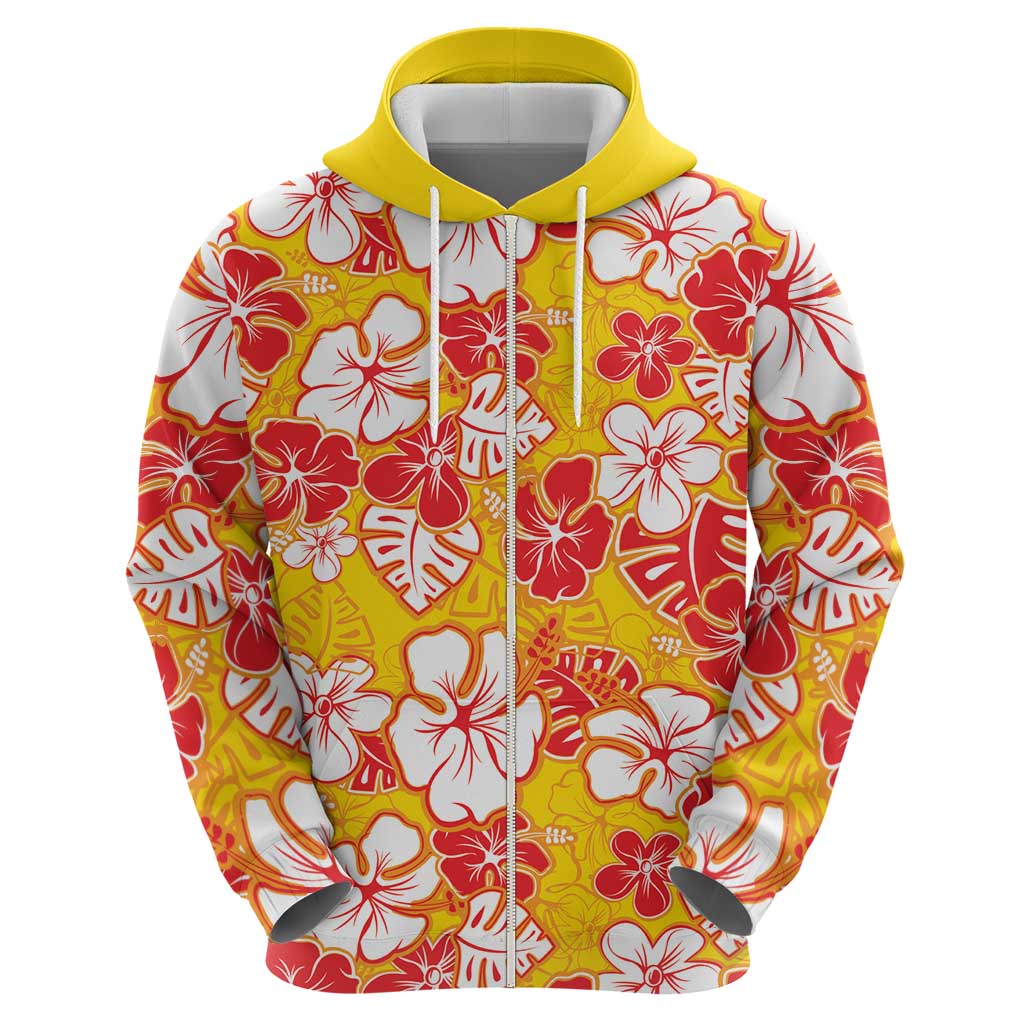 Yellow Hawaii Hibiscus Hoodie Tropical Flowers Seamless Pattern - Polynesian Pride