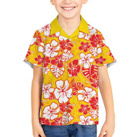 Yellow Hawaii Hibiscus Kid Hawaiian Shirt Tropical Flowers Seamless Pattern - Polynesian Pride