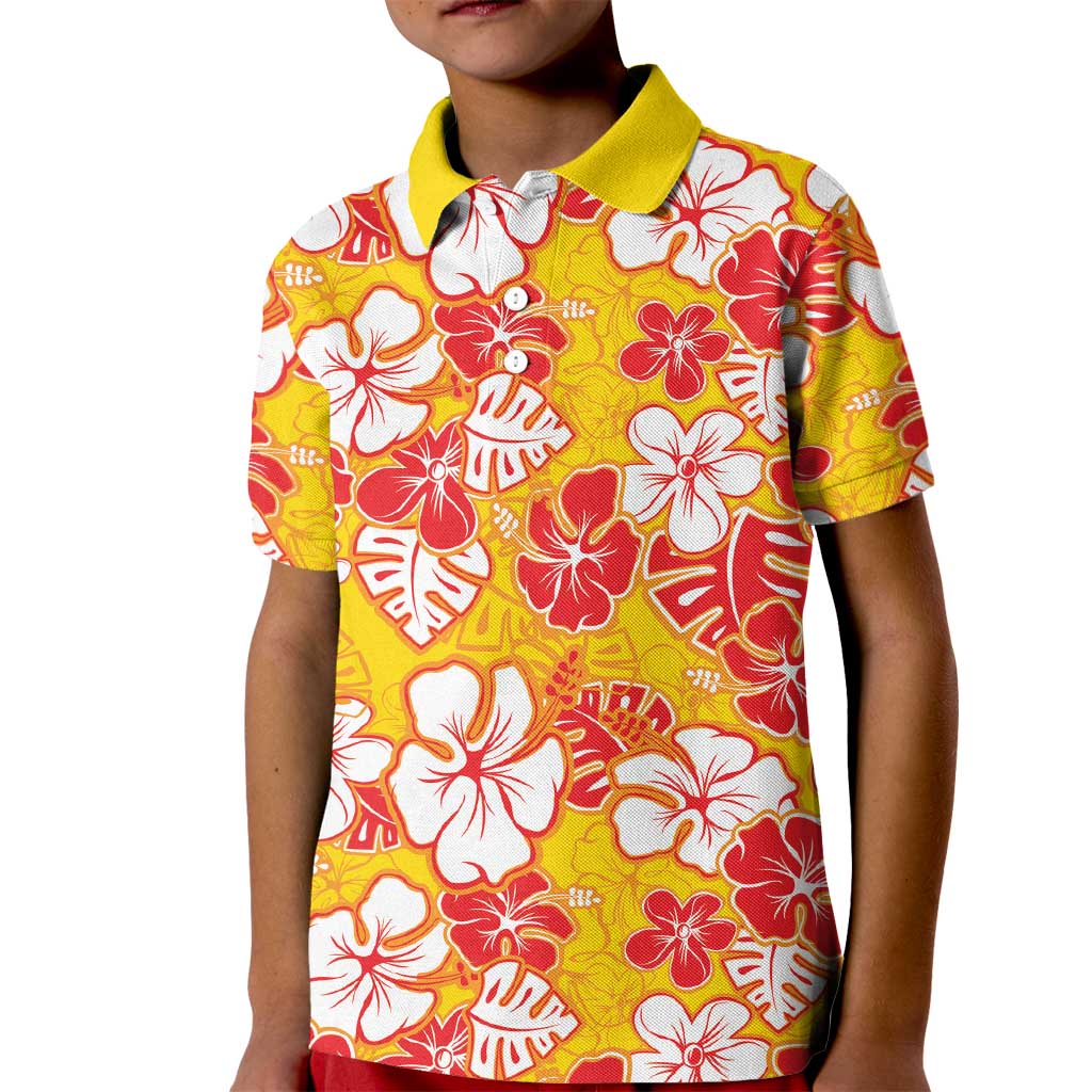 Yellow Hawaii Hibiscus Kid Polo Shirt Tropical Flowers Seamless Pattern - Polynesian Pride