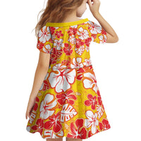 Yellow Hawaii Hibiscus Kid Short Sleeve Dress Tropical Flowers Seamless Pattern - Polynesian Pride