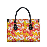 Yellow Hawaii Hibiscus Leather Bag Tropical Flowers Seamless Pattern - Polynesian Pride
