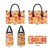 Yellow Hawaii Hibiscus Leather Bag Tropical Flowers Seamless Pattern - Polynesian Pride
