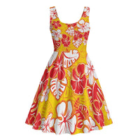 Yellow Hawaii Hibiscus Midi Dress Tropical Flowers Seamless Pattern - Polynesian Pride