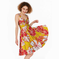 Yellow Hawaii Hibiscus Midi Dress Tropical Flowers Seamless Pattern - Polynesian Pride
