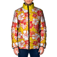 Yellow Hawaii Hibiscus Padded Jacket Tropical Flowers Seamless Pattern - Polynesian Pride