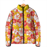Yellow Hawaii Hibiscus Padded Jacket Tropical Flowers Seamless Pattern - Polynesian Pride