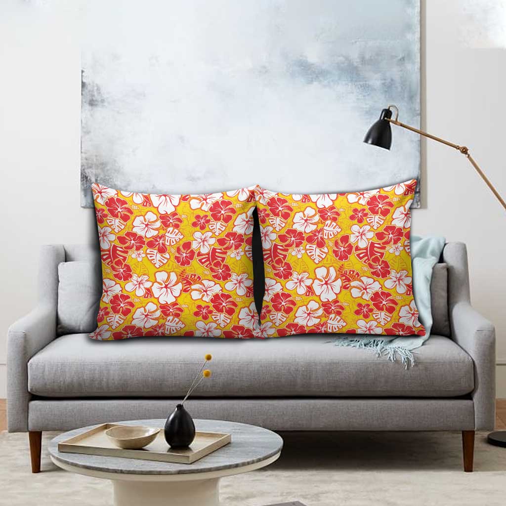 Yellow Hawaii Hibiscus Pillow Cover Tropical Flowers Seamless Pattern - Polynesian Pride