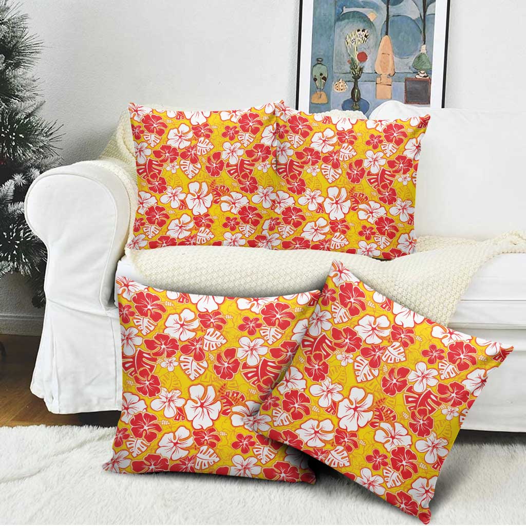 Yellow Hawaii Hibiscus Pillow Cover Tropical Flowers Seamless Pattern - Polynesian Pride