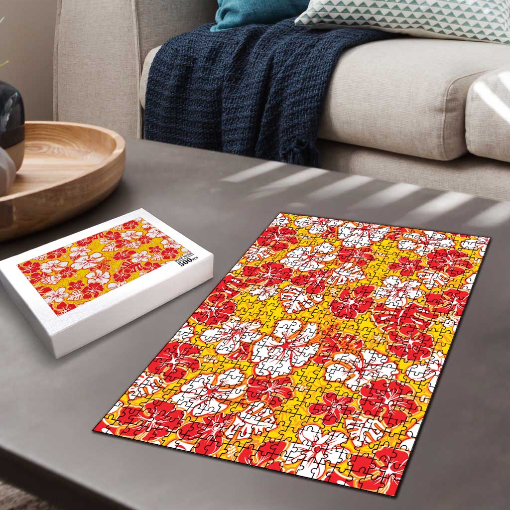 Yellow Hawaii Hibiscus Puzzle Tropical Flowers Seamless Pattern - Polynesian Pride