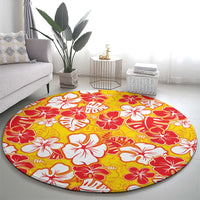 Yellow Hawaii Hibiscus Round Carpet Tropical Flowers Seamless Pattern - Polynesian Pride
