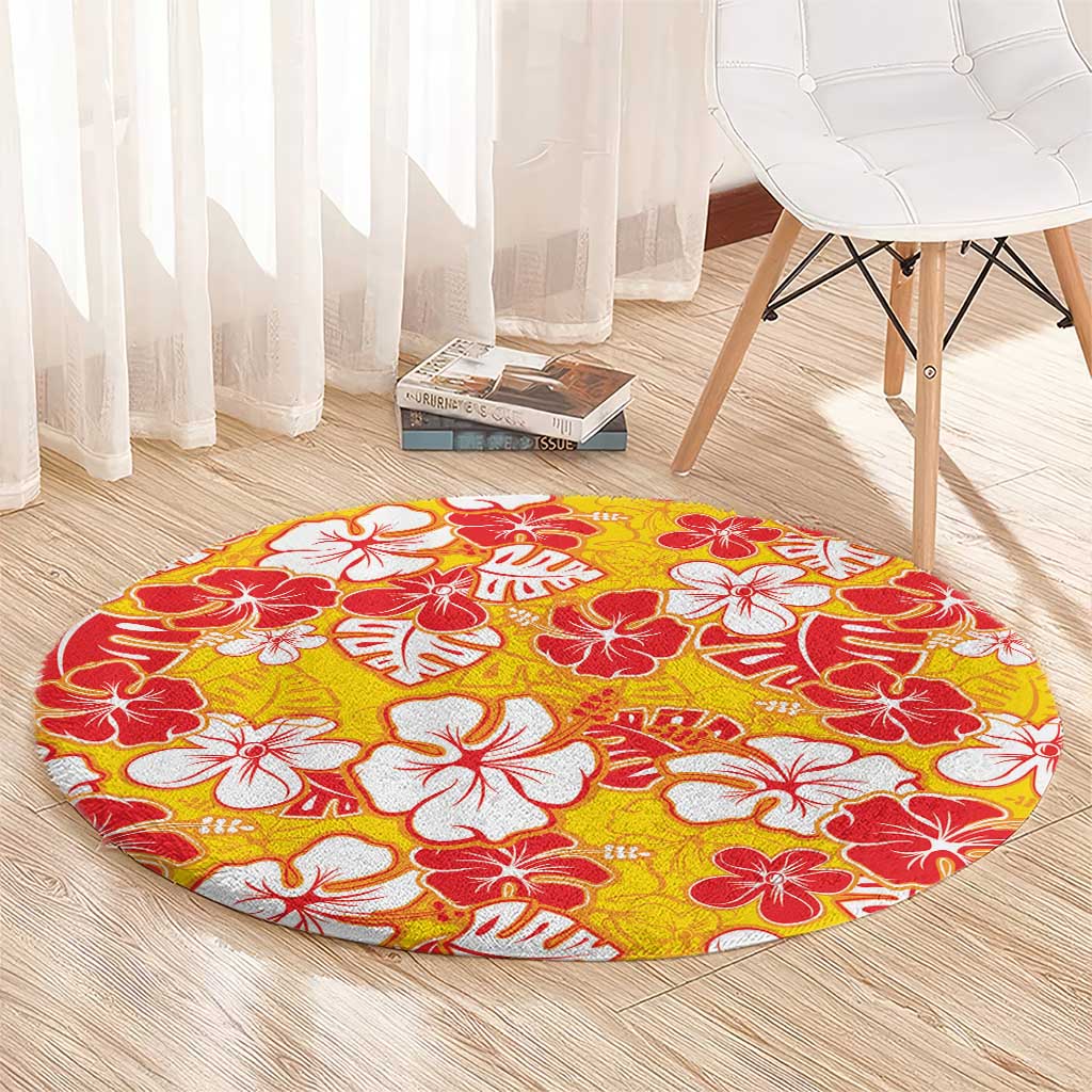 Yellow Hawaii Hibiscus Round Carpet Tropical Flowers Seamless Pattern - Polynesian Pride