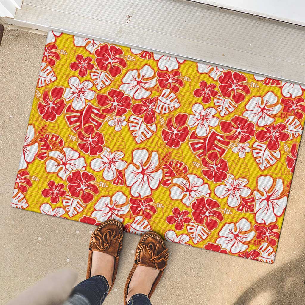 Yellow Hawaii Hibiscus Rubber Doormat Tropical Flowers Seamless Pattern - Polynesian Pride