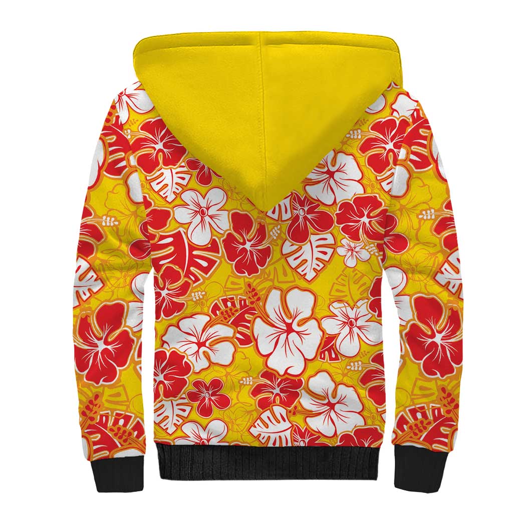 Yellow Hawaii Hibiscus Sherpa Hoodie Tropical Flowers Seamless Pattern LT14 - Polynesian Pride
