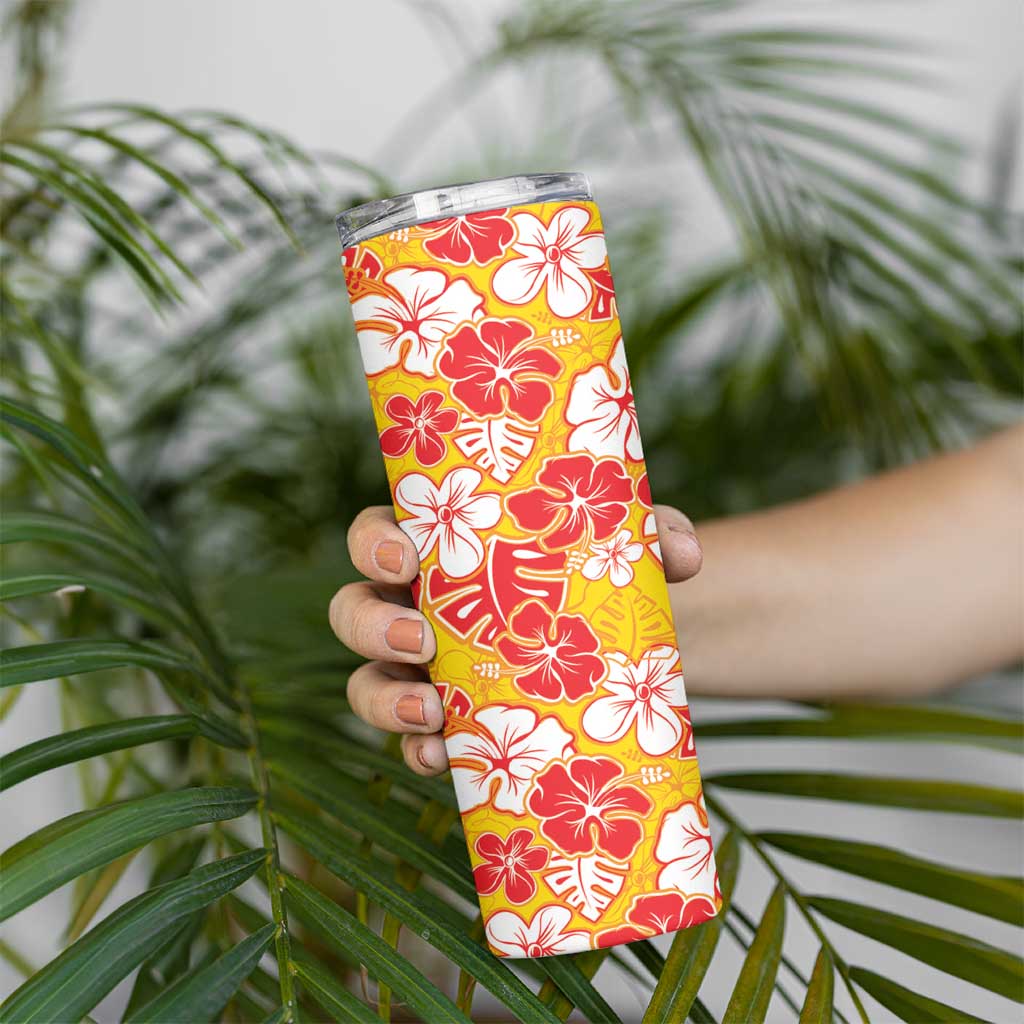 Yellow Hawaii Hibiscus Skinny Tumbler Tropical Flowers Seamless Pattern - Polynesian Pride