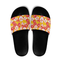 Yellow Hawaii Hibiscus Slide Sandals Tropical Flowers Seamless Pattern - Polynesian Pride