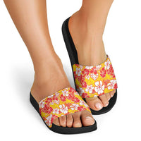 Yellow Hawaii Hibiscus Slide Sandals Tropical Flowers Seamless Pattern - Polynesian Pride