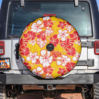 Yellow Hawaii Hibiscus Spare Tire Cover Tropical Flowers Seamless Pattern - Polynesian Pride