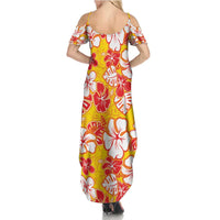 Yellow Hawaii Hibiscus Summer Maxi Dress Tropical Flowers Seamless Pattern - Polynesian Pride