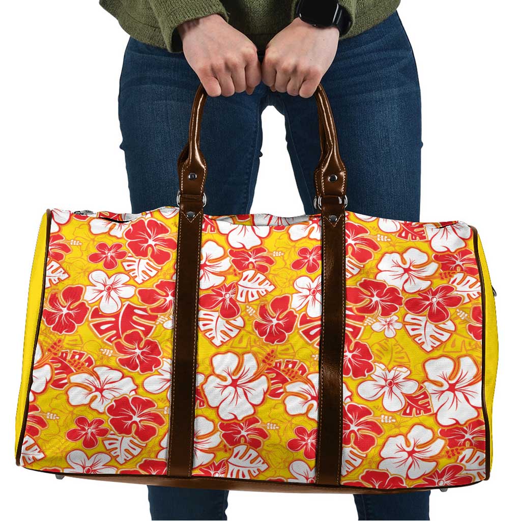 Yellow Hawaii Hibiscus Travel Bag Tropical Flowers Seamless Pattern - Polynesian Pride