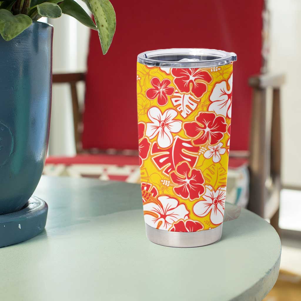 Yellow Hawaii Hibiscus Tumbler Cup Tropical Flowers Seamless Pattern - Polynesian Pride