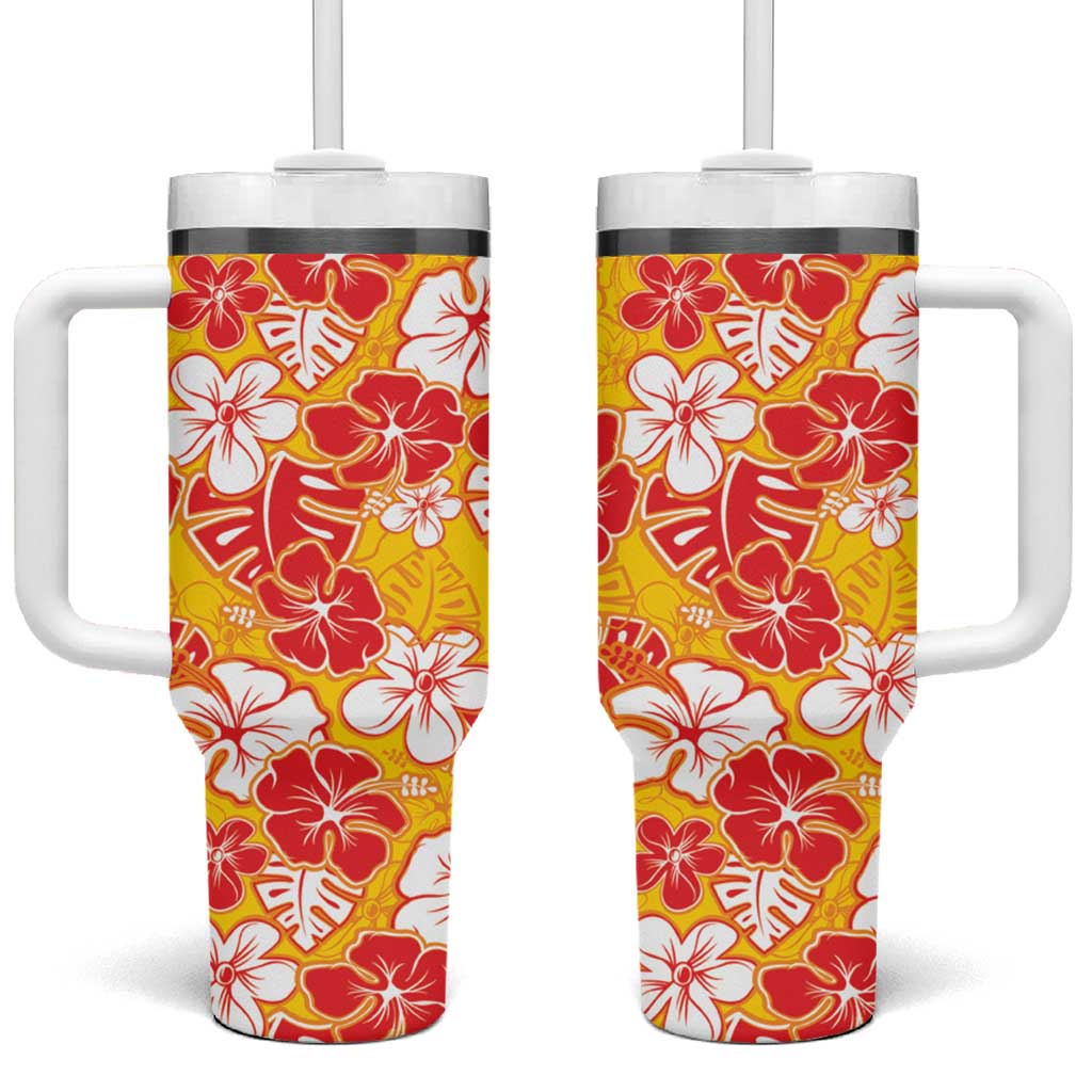 Yellow Hawaii Hibiscus Tumbler With Handle Tropical Flowers Seamless Pattern - Polynesian Pride